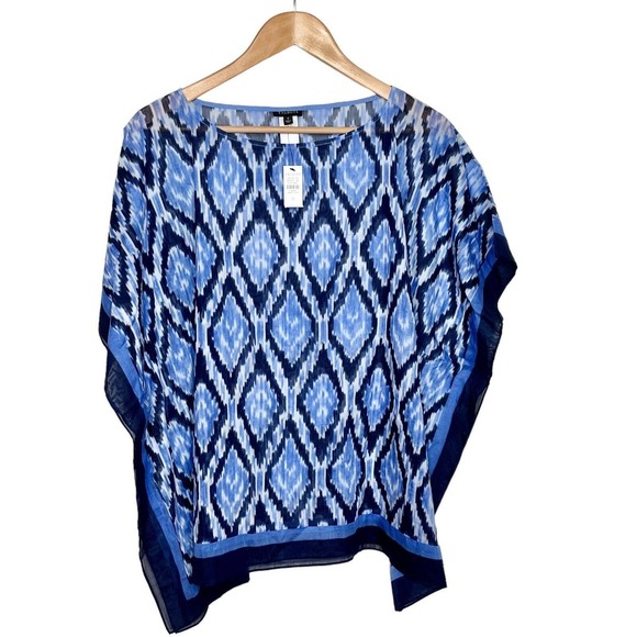 Talbots Ikat Print Short Sleeve Blouse Top Blue Women’s Size S Diamond - Picture 1 of 6